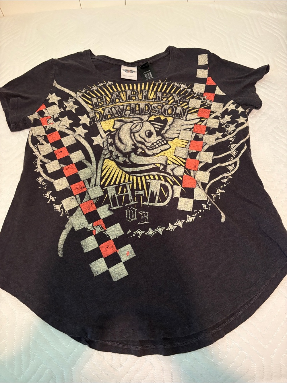 Harley-Davidson Black Short Sleeve Tee with Red and Yellow Graphic